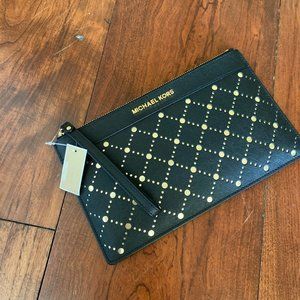 NWT Michael Kors perforated Leather wristlet black